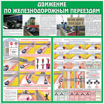 С40 Стенд движение по железнодорожным переездам (1000х1000 мм, пластик ПВХ 3 мм, алюминиевый багет золотого цвета) - Стенды - Стенды по безопасности дорожного движения - Магазин охраны труда ohranatruda-shop.ru